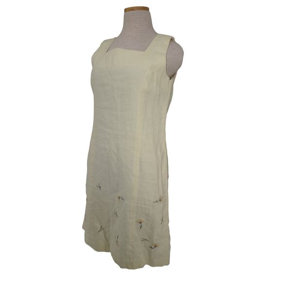 Bagatelle 100% Linen Cream Floral Embroidered Shift Dress (Size 8) - Picture 3 of 11